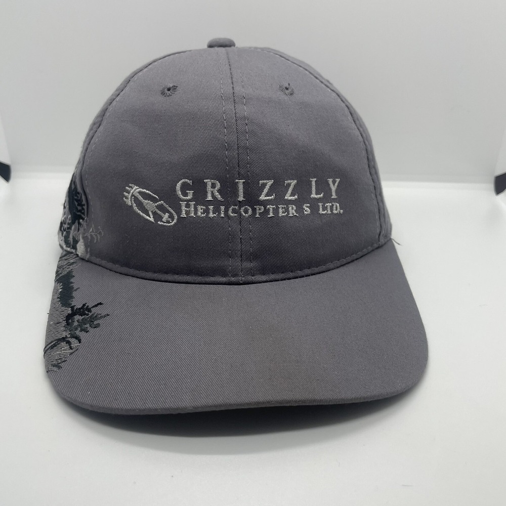 GRIZZY HELICOPTERS LTD Men's Gray Cap Trucker Hat Embroidered Bear‎ Adjustable